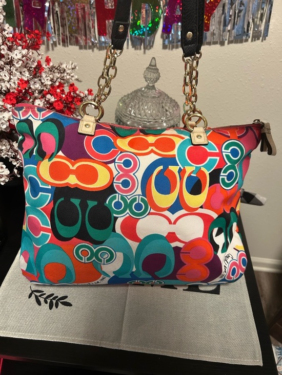 📍AS IS PROJECT! Coach Poppy Signature Large Tote Bag No Offers - Picture 2 of 16